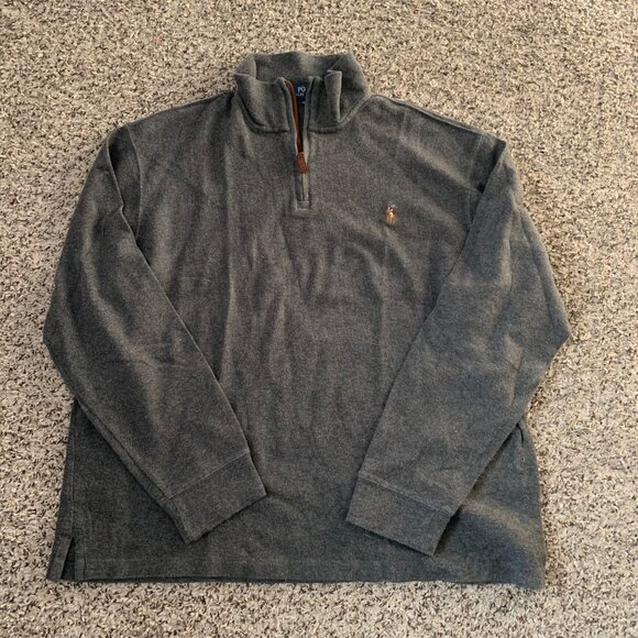 Polo Ralph Lauren Gray Half-Zip Pullover XL Mens Cotton Blend Long Sleeve Sweate - Picture 1 of 7